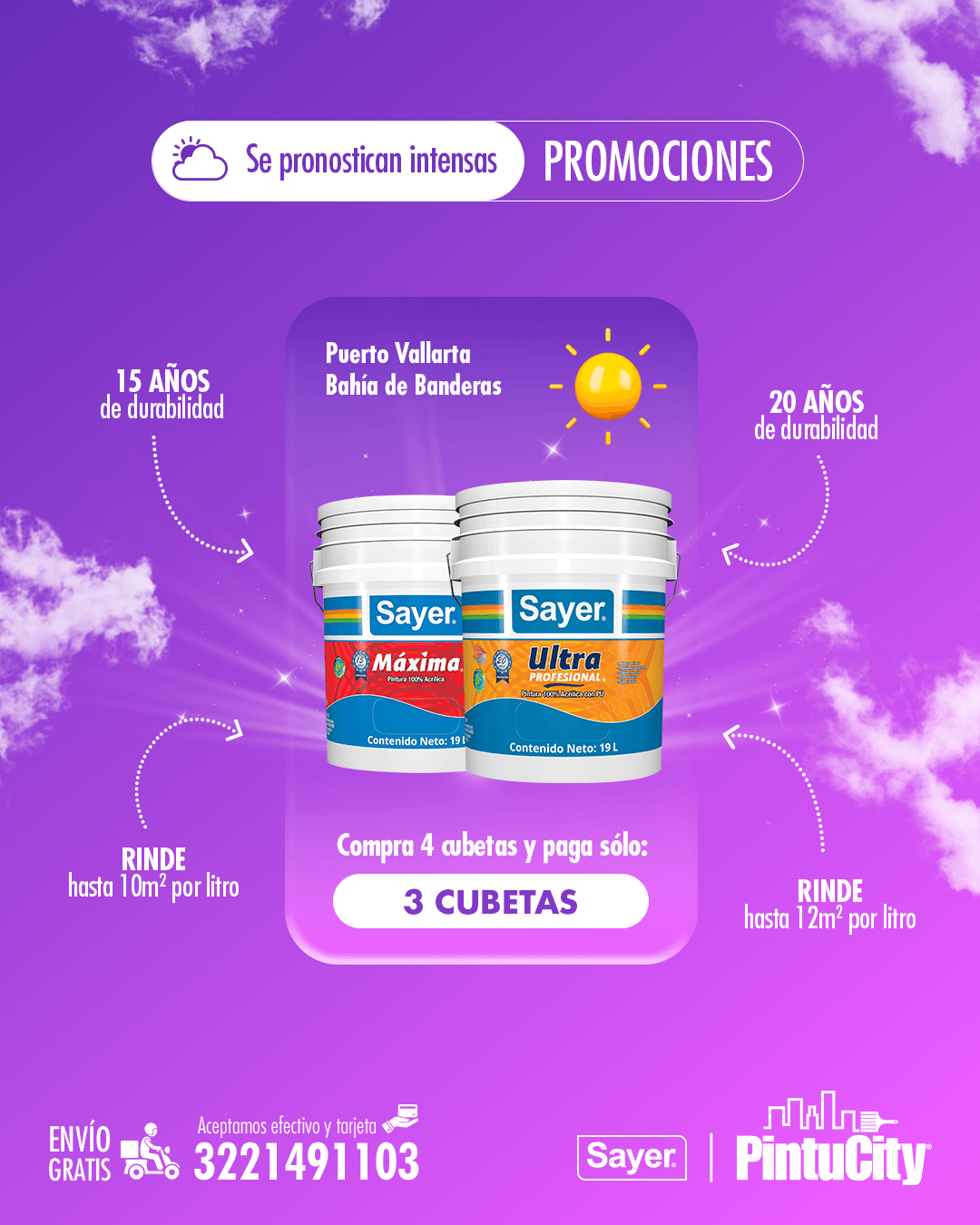 Promoción 4x3 en cubetas de pintura blanca